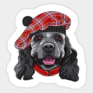 Funny smiling dog American Cocker Spaniel in red Scottish Tam Sticker